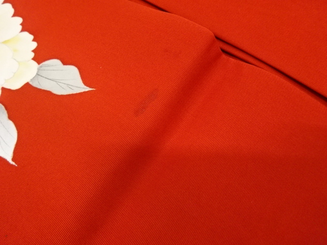  塩瀬　手描き　牡丹模様　名古屋帯